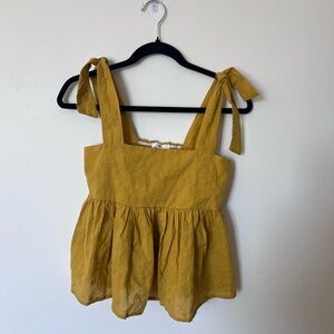 BP. Mustard Yellow Sleeveless Peplum Eyelet Tie Top